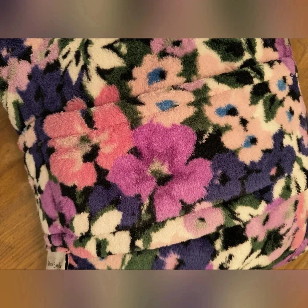 Pink purple fleece Vera Bradley Travel blanket pillow easily carried on luggage
